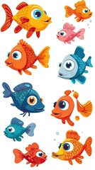 Cartoon baby fish set, vector illustration of a fish 