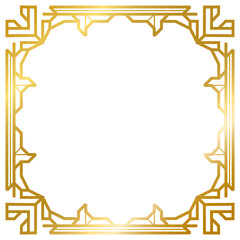 Art Deco gold square frame vintage frame line geometric wedding label card frame png transparent background