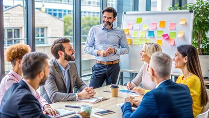 Innovative Leader – Team Collaboration: An innovative leader facilitating a collaborative brainstorming session with their team.
