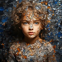 Abstract mosaic portrait of boy