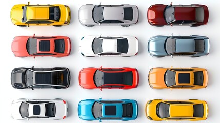 Cars set from above, top view isolated 