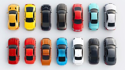 Cars set from above, top view isolated 