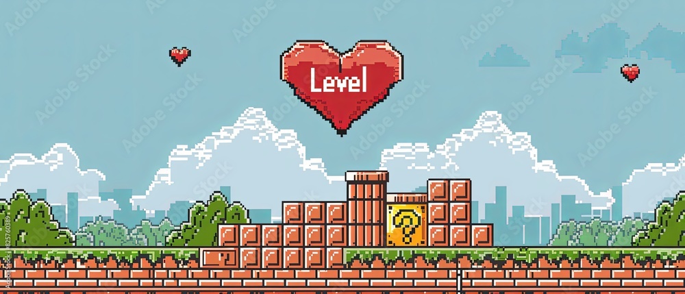 Fototapete a video game level with a heart and the word 