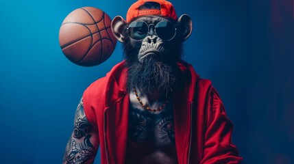 Realistic basketball player monkey animal portrait cute dressed monkey by generative AI midjourney 6