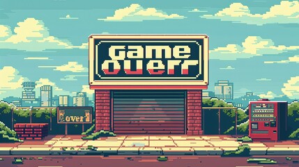A game over sign is on a brick building