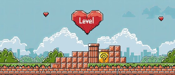 A video game level with a heart and the word "level" on it
