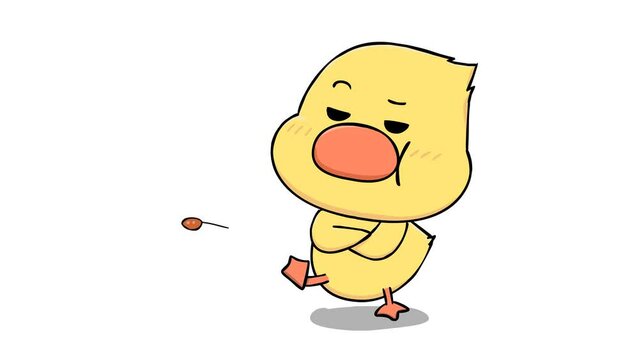 Animated Displeased Duck Kicking a Rock - White Background