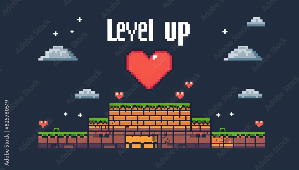Fototapete a pixelated video game advertisement for a game called level up
