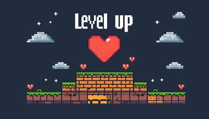 A pixelated video game advertisement for a game called Level Up