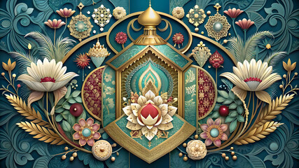 Fototapeta premium Arabesque Style Background Design Luxury Royal Floral Ornamental Mandala in Dynamic Colors.