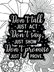 Quotes Flower Coloring Page Beautiful black and white illustration for adult coloring book