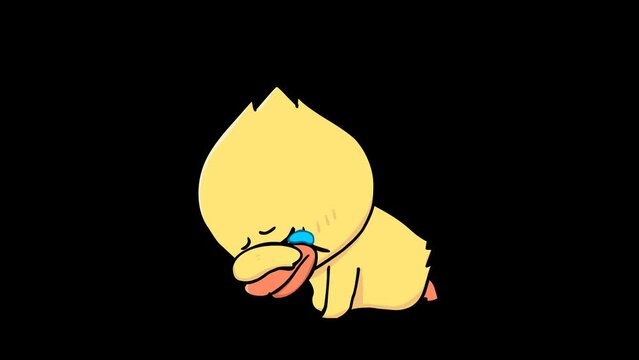 Animated Duck Crying and Wiping Tears on Transparent Background