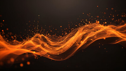 Orange color abstract futuristic particles wave background design