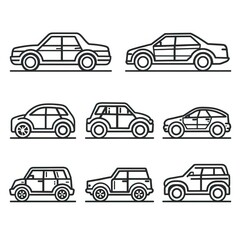 Car icon set in linear style. Transport symbol. Vector illustration