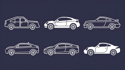 Car icon set in linear style. Transport symbol. Vector illustration