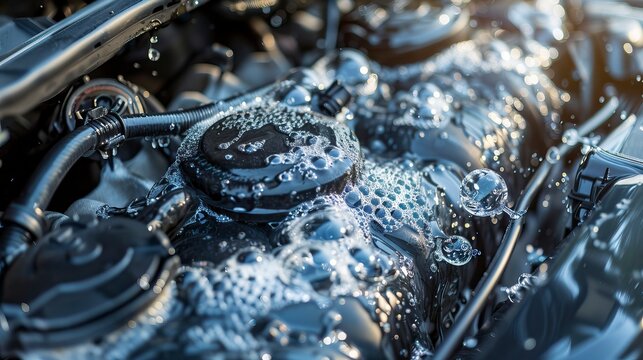 Car engine after washing, concept of car care, poen