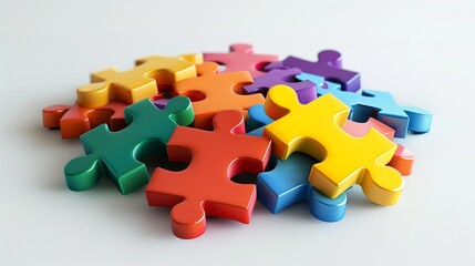 Obraz premium Rainbow jigsaw puzzle pieces symbol of teamwork,business people putting the jigsaws team together,partnership success,Generative AI,3D render.