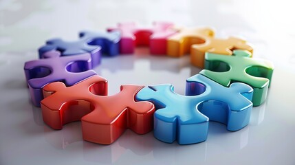 Rainbow jigsaw puzzle pieces symbol of teamwork,business people putting the jigsaws team together,partnership success,Generative AI,3D render.