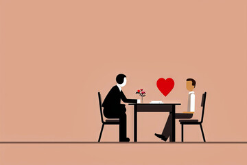 Couple sitting at table with heart shaped object.