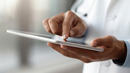 Physician managing electronic medical record on tablet for streamlined patient care process