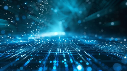 A breathtaking blue technological landscape, characterized by precise lines and sparkling dots, surrounded by mesmerizing halos, embodying the best possible quality 