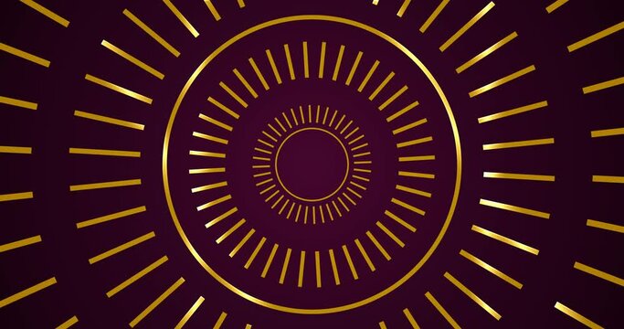 Historical gold circular ornamental design moving stock video in 4K. Round elegant luxury premium class rings bg. Precious shiny jewelry design twinkle sparks on rims ethereal smooth creative overlay.