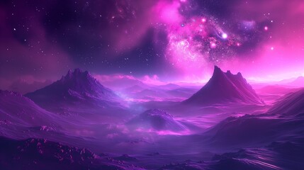 futuristic neon landscape in abstract form. Nebula with pink and purple lights.