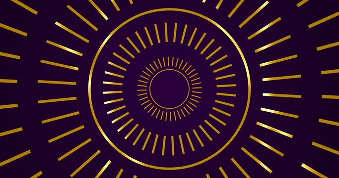 Historical gold circular ornamental design moving stock video in 4K. Round elegant luxury premium class rings bg. Precious shiny jewelry design twinkle sparks on rims ethereal smooth creative overlay.
