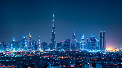 Fototapeta premium The beautiful skyline of Dubai City at night in the United States, generative AI