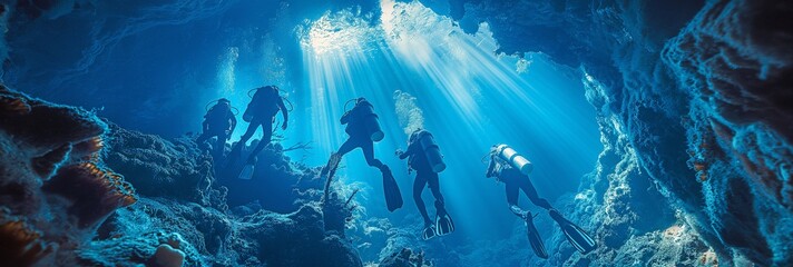 a cave diver instructor guiding a dive team
