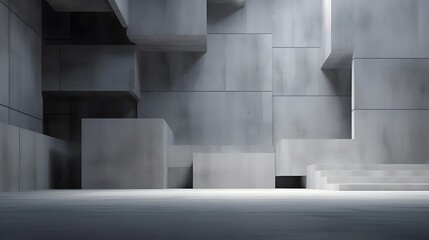 Minimalist Architectural Concrete Structures in Abstract Urban Setting