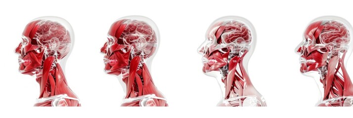 3D realistic illustration of the neck muscular system on a white background. Human muscles, medical illustration.