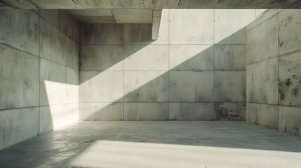 Minimalist Concrete Room with Dramatic Lighting and Architectural Geometry