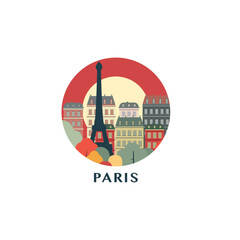 Paris cityscape, vector badge, flat skyline logo, icon. France city round emblem idea with landmarks and building silhouettes. Isolated graphic