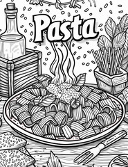 Pasta Creations: Fun Coloring Pages for All Ages  - Intricate Patterns to Color  - Line Art - Printable pages  -  Fun and Vibrant Food-Themed Coloring Page 