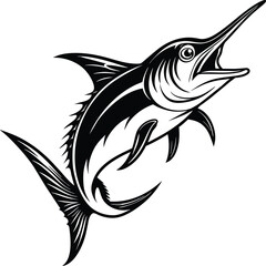 Marlin Swordfish illustration in black clipart style blue marlin vector fisherman logo fishing