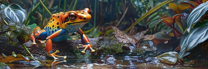 Fototapeta premium A rainforest's Dendrobates leucomelas poison dart frog.