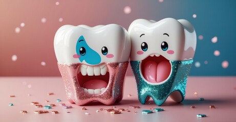 Cartoon tooth icon design for Mother's Day, promoting dental care and family health