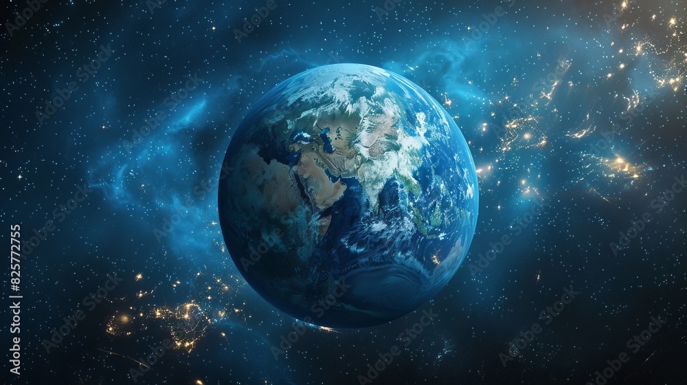 Sticker a three-dimensional image of the earth resembling an echo