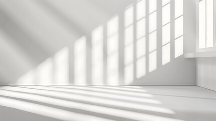 Fototapeta premium Abstract white background with shadows and light, modern interior design for product presentation. Mock up template in the style of modern interior design