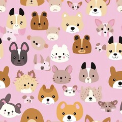Cute dogs head seamless patterns, texture, background.