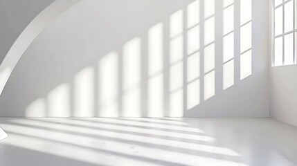 Naklejka premium Abstract white background with shadows and light, modern interior design for product presentation. Mock up template in the style of modern interior design