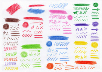 Lines, glasses and charcoal booklet shapes. Feather doodles collection. Hand drawn vector pencil lines and doodles. Light colored charcoal or chalk drawing. Strong crayon attacks.