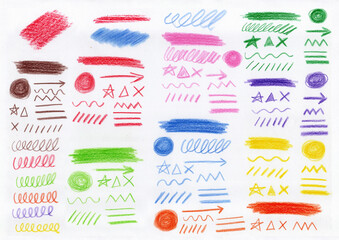 Lines, glasses and charcoal booklet shapes. Feather doodles collection. Hand drawn vector pencil...