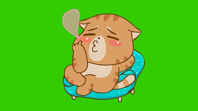 Animated Fat Cat Picking Its Nose - Green Screen
