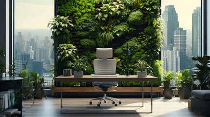 Perennial plants in the modern office. Generative AI