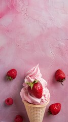 Ice cream strawberry cone waffle summer snack dessert happy for kids