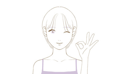 OKしている若い女性	の正面（ショートヘア）