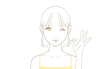 OKしている若い女性	の正面（ボブヘア）