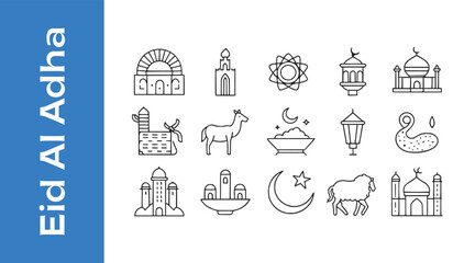 Fototapeta premium Eid Al Adha Icon Set with editable icon set. 